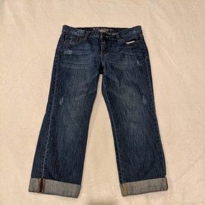 New York & Company womens low rise straight leg, cuffed capri blue jeans size 4